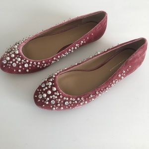 Anthropologie rose pink velvet flats pearls 10